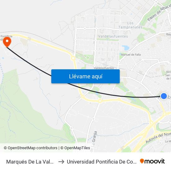 Marqués De La Valdavia to Universidad Pontificia De Comillas map