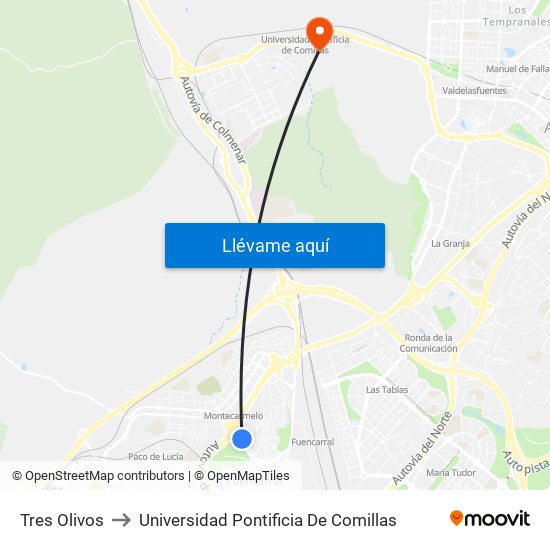 Tres Olivos to Universidad Pontificia De Comillas map