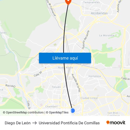 Diego De León to Universidad Pontificia De Comillas map