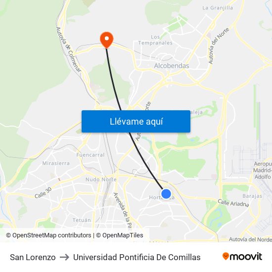 San Lorenzo to Universidad Pontificia De Comillas map