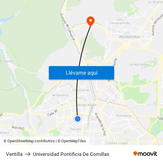 Ventilla to Universidad Pontificia De Comillas map