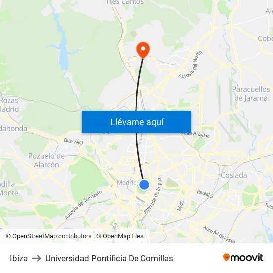 Ibiza to Universidad Pontificia De Comillas map