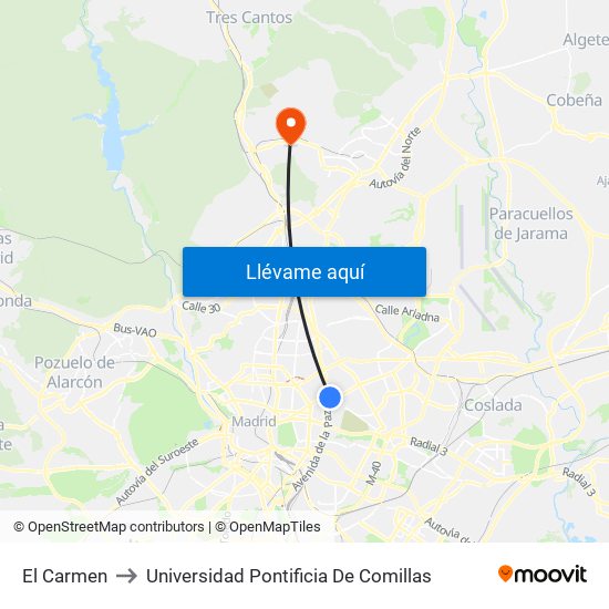 El Carmen to Universidad Pontificia De Comillas map