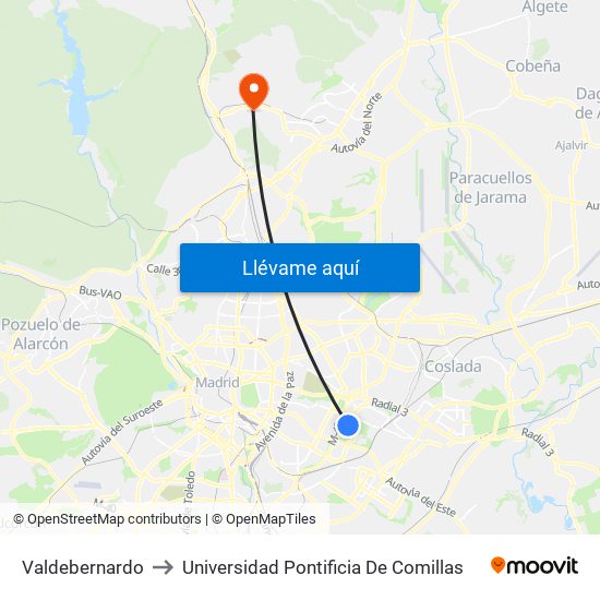 Valdebernardo to Universidad Pontificia De Comillas map