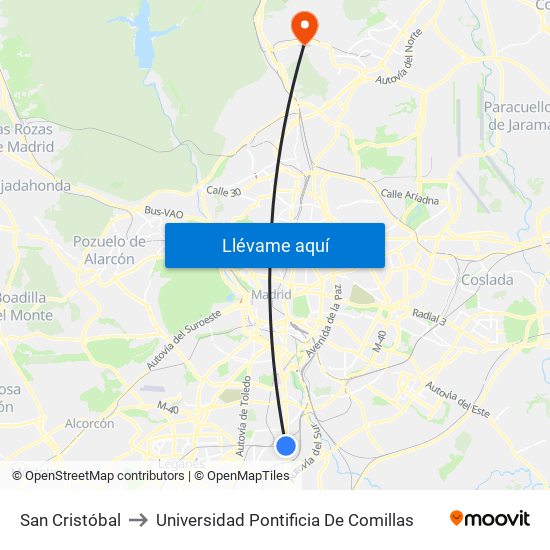 San Cristóbal to Universidad Pontificia De Comillas map