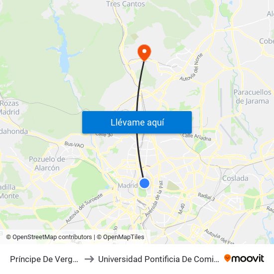Príncipe De Vergara to Universidad Pontificia De Comillas map