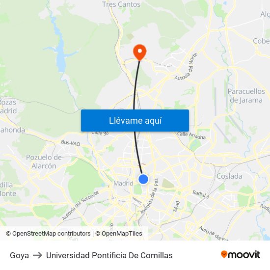 Goya to Universidad Pontificia De Comillas map