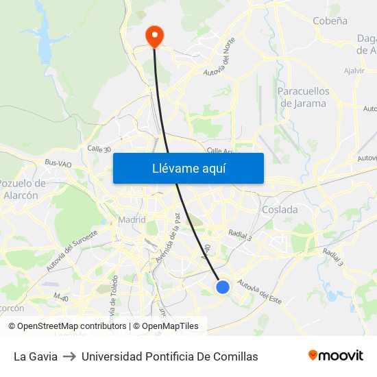 La Gavia to Universidad Pontificia De Comillas map