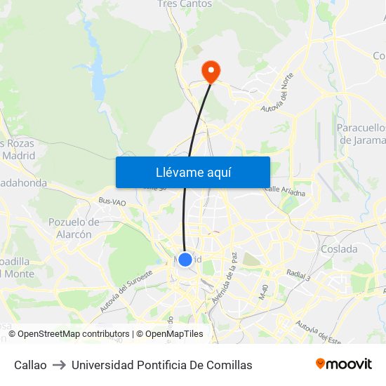 Callao to Universidad Pontificia De Comillas map