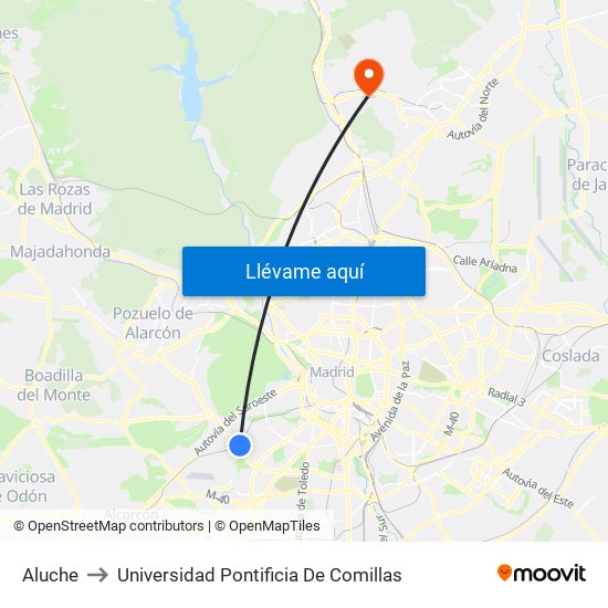 Aluche to Universidad Pontificia De Comillas map