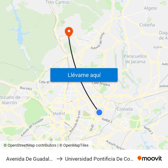 Avenida De Guadalajara to Universidad Pontificia De Comillas map