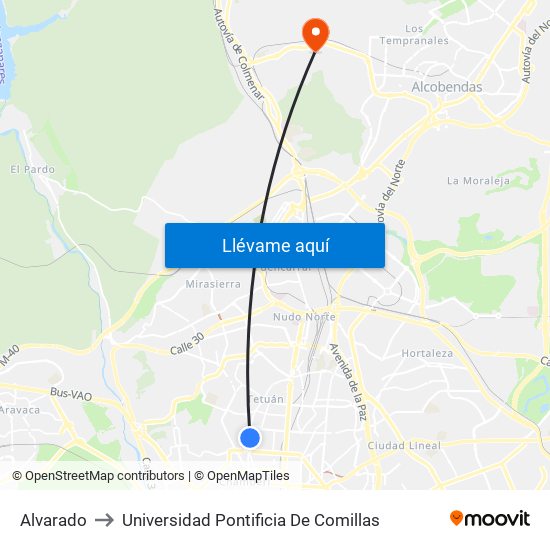 Alvarado to Universidad Pontificia De Comillas map