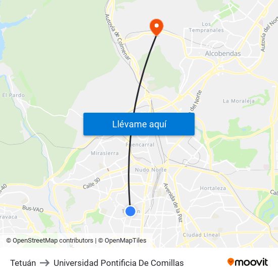 Tetuán to Universidad Pontificia De Comillas map