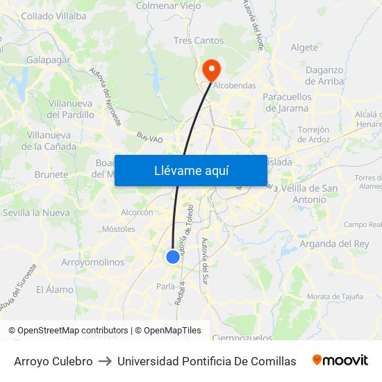 Arroyo Culebro to Universidad Pontificia De Comillas map