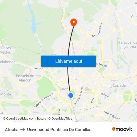 Atocha to Universidad Pontificia De Comillas map