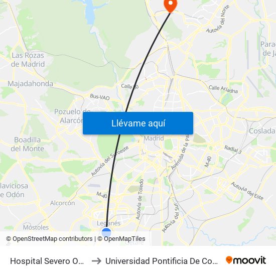 Hospital Severo Ochoa to Universidad Pontificia De Comillas map