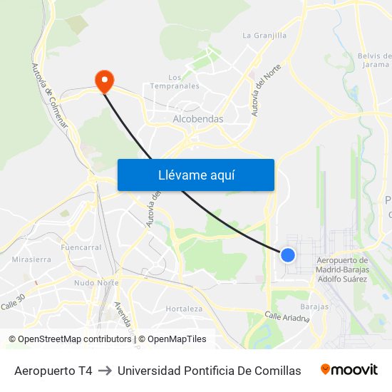 Aeropuerto T4 to Universidad Pontificia De Comillas map