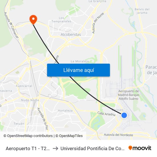Aeropuerto T1 - T2 - T3 to Universidad Pontificia De Comillas map
