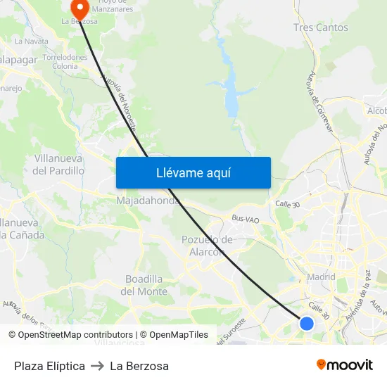 Plaza Elíptica to La Berzosa map