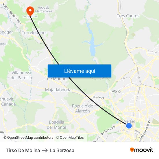 Tirso De Molina to La Berzosa map
