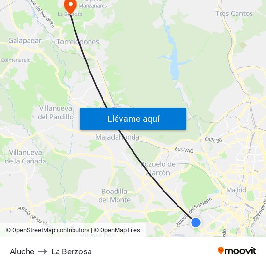Aluche to La Berzosa map