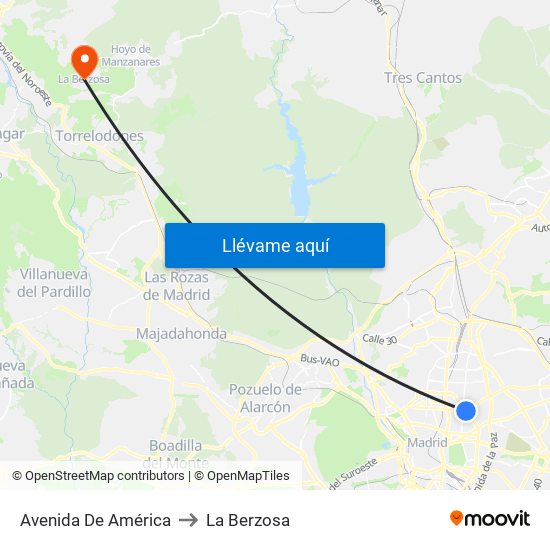 Avenida De América to La Berzosa map