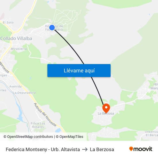 Federica Montseny - Urb. Altavista to La Berzosa map