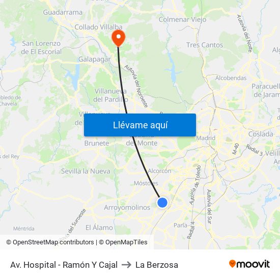 Av. Hospital - Ramón Y Cajal to La Berzosa map
