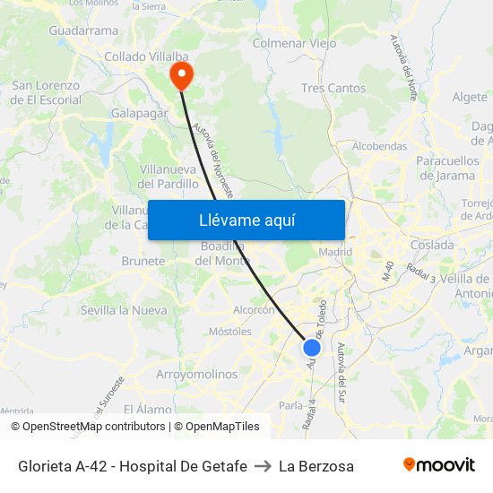 Glorieta A-42 - Hospital De Getafe to La Berzosa map