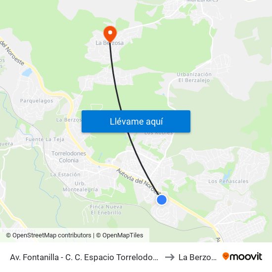 Av. Fontanilla - C. C. Espacio Torrelodones to La Berzosa map