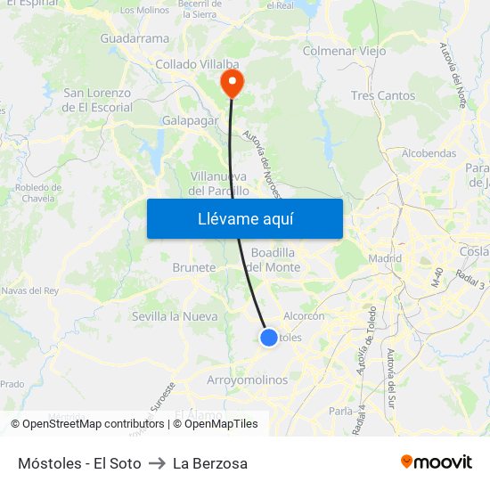 Móstoles - El Soto to La Berzosa map