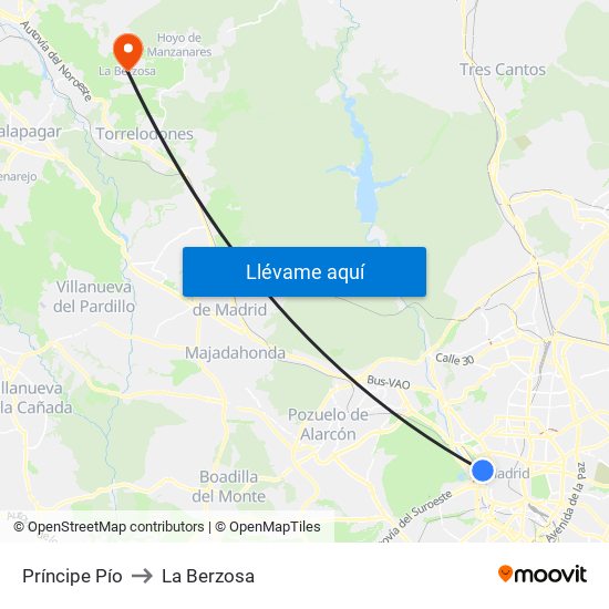 Príncipe Pío to La Berzosa map