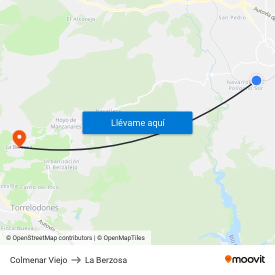 Colmenar Viejo to La Berzosa map