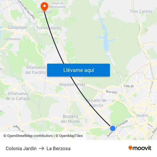 Colonia Jardín to La Berzosa map