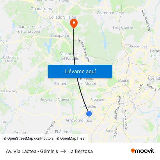 Av. Vía Láctea - Géminis to La Berzosa map