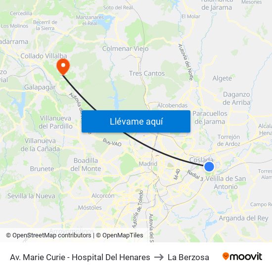Av. Marie Curie - Hospital Del Henares to La Berzosa map