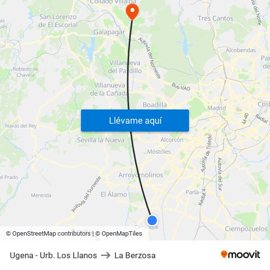 Ugena - Urb. Los Llanos to La Berzosa map