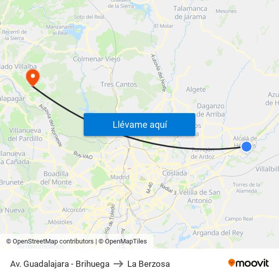 Av. Guadalajara - Brihuega to La Berzosa map