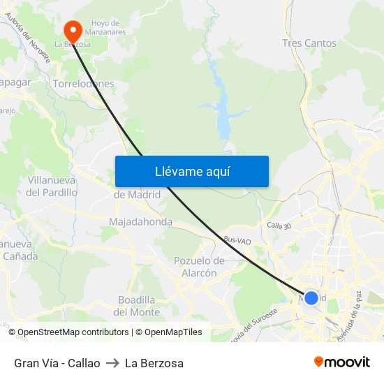 Gran Vía - Callao to La Berzosa map