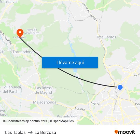 Las Tablas to La Berzosa map