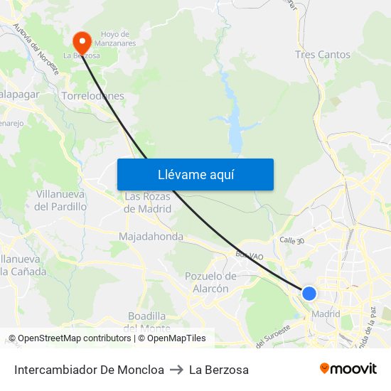 Intercambiador De Moncloa to La Berzosa map