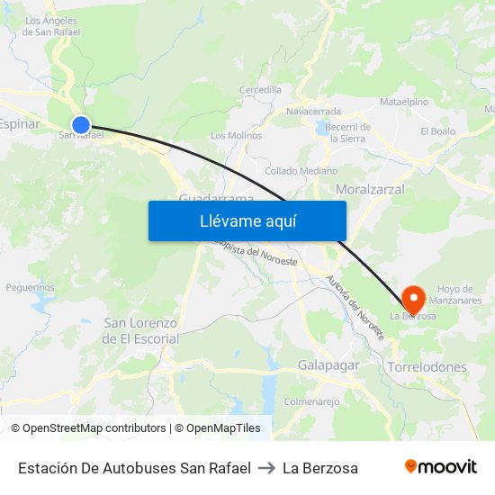 Estación De Autobuses San Rafael to La Berzosa map