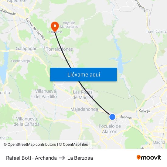 Rafael Botí - Archanda to La Berzosa map