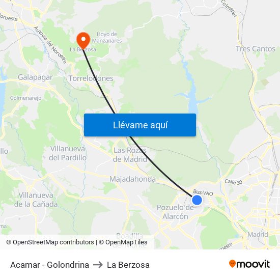 Acamar - Golondrina to La Berzosa map