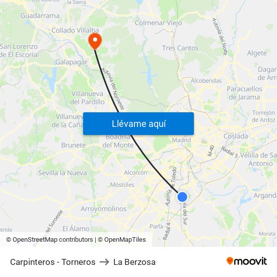 Carpinteros - Torneros to La Berzosa map