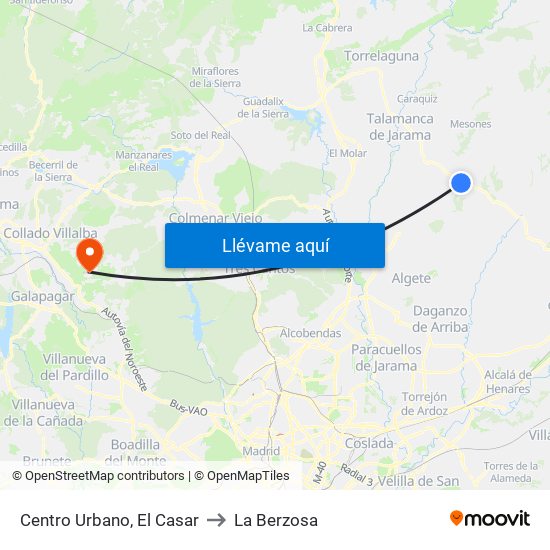 Centro Urbano, El Casar to La Berzosa map