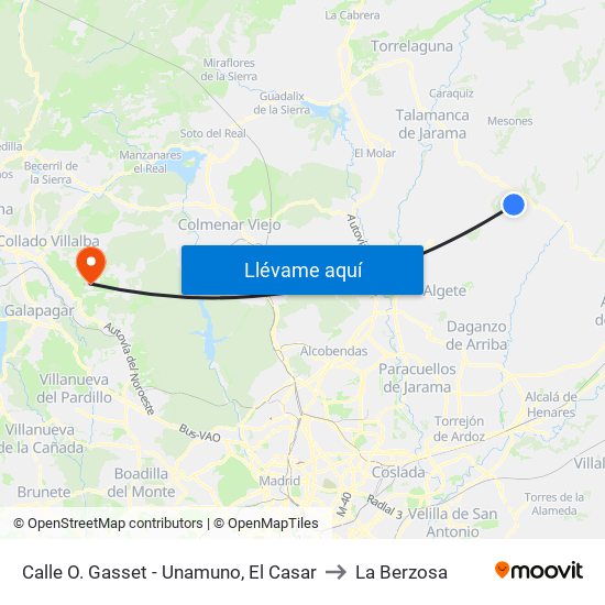 Calle O. Gasset - Unamuno, El Casar to La Berzosa map