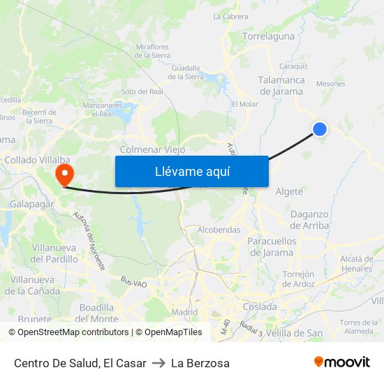 Centro De Salud, El Casar to La Berzosa map