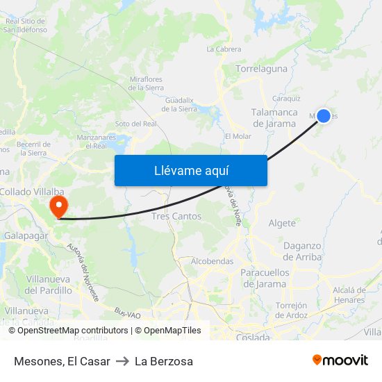 Mesones, El Casar to La Berzosa map