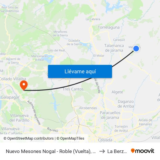 Nuevo Mesones Nogal - Roble (Vuelta), El Casar to La Berzosa map